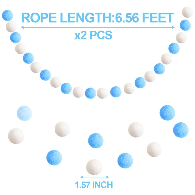 XmasExp Pom Pom Garland Decorations - Large Blue Felt Ball Garland for Mantle, Gender Reveal, Baby Shower, Tree Ornaments and Party Hanging Decor,13 Ft. (Blue, 1.57"") - Image 2